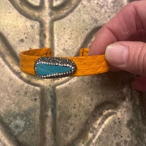 Orange snakeskin bracelet adjustable with turquoise stone and rhinestones
